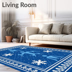 Blue Winter Figures Snowflake Snowfall Rug