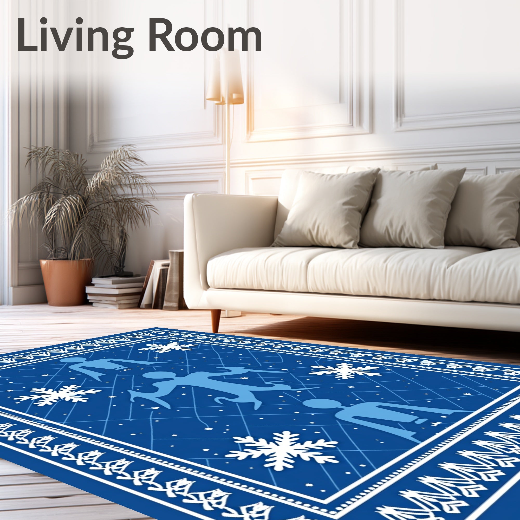 Blue Winter Figures Snowflake Snowfall Rug