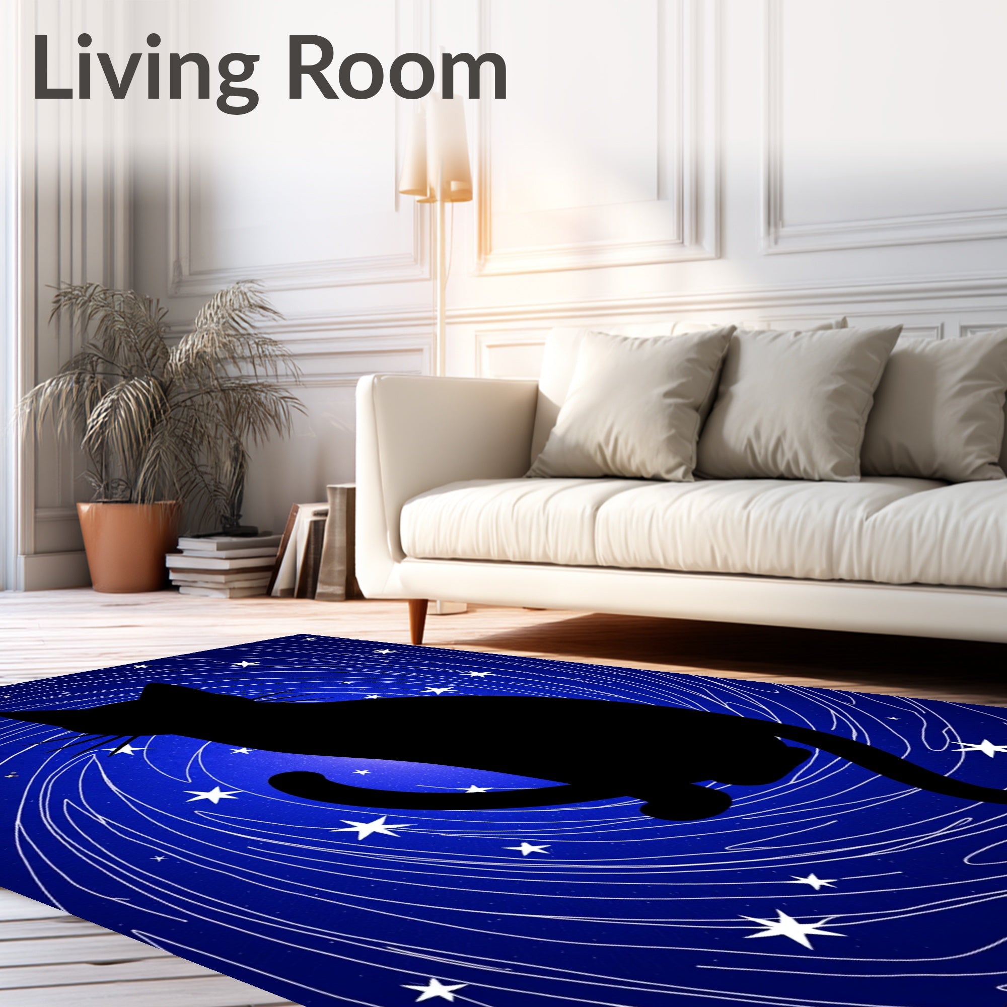 Black Cat Cosmic Swirl Stars Rug