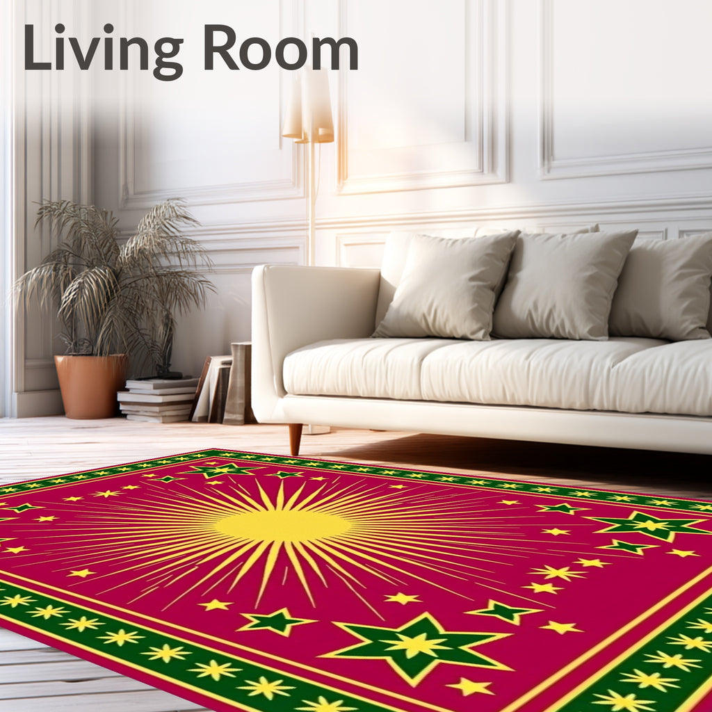 Crimson Sunburst Starburst Border Rug