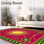 Crimson Sunburst Starburst Border Rug