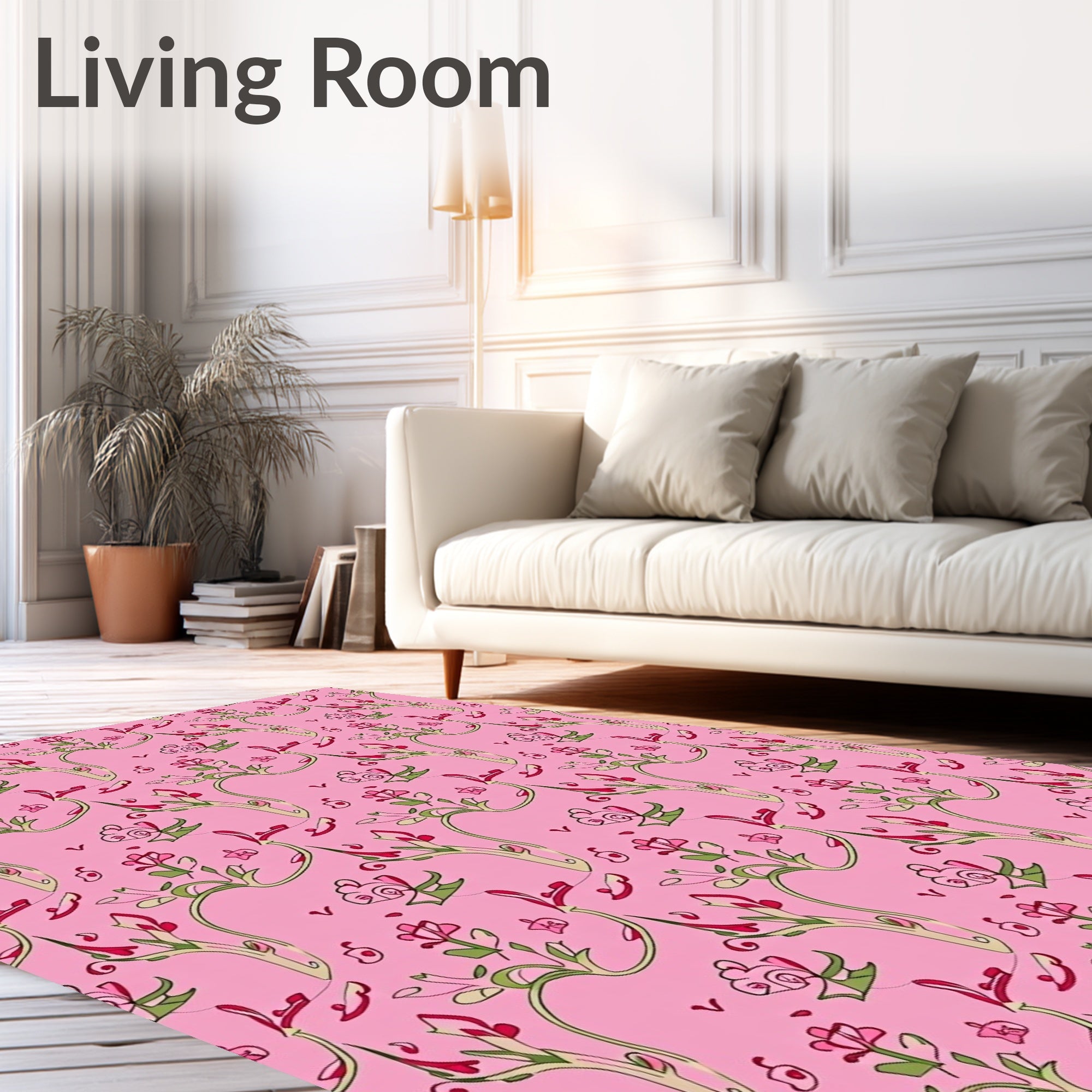 Pink Floral Vine Swirl Rug