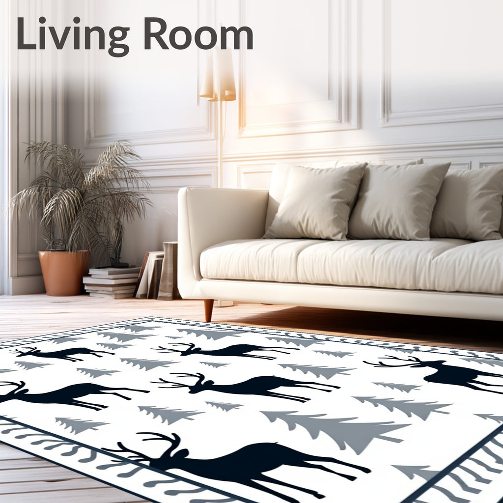 Winter Forest Deer With Pine Trees Rug