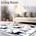 Winter Forest Deer With Pine Trees Rug