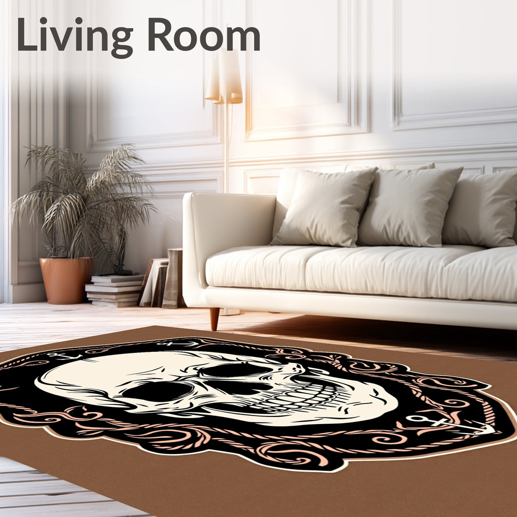 Nautical Skull Emblem With Anchors Rug