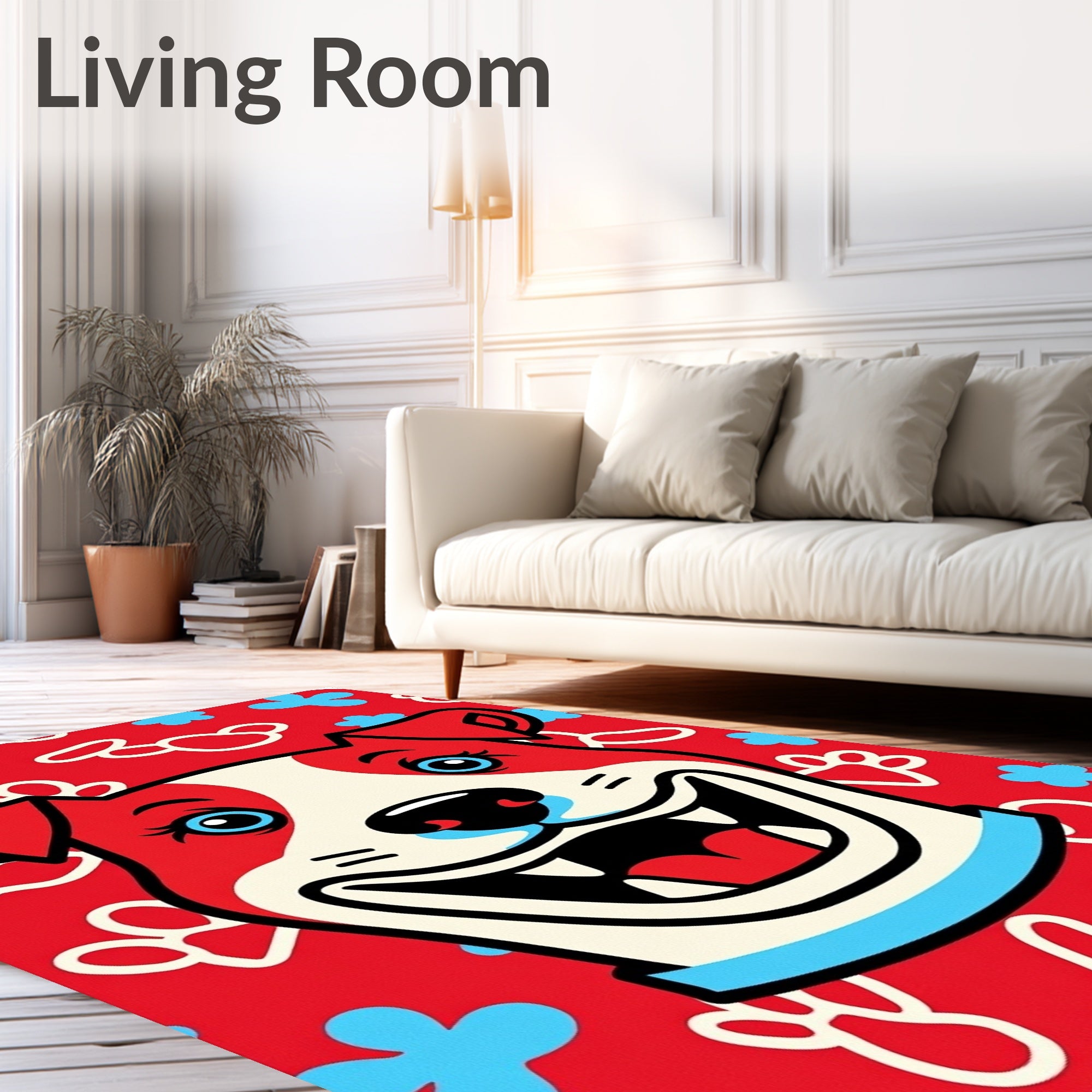 Crimson Happy Dog Paw Print Rug