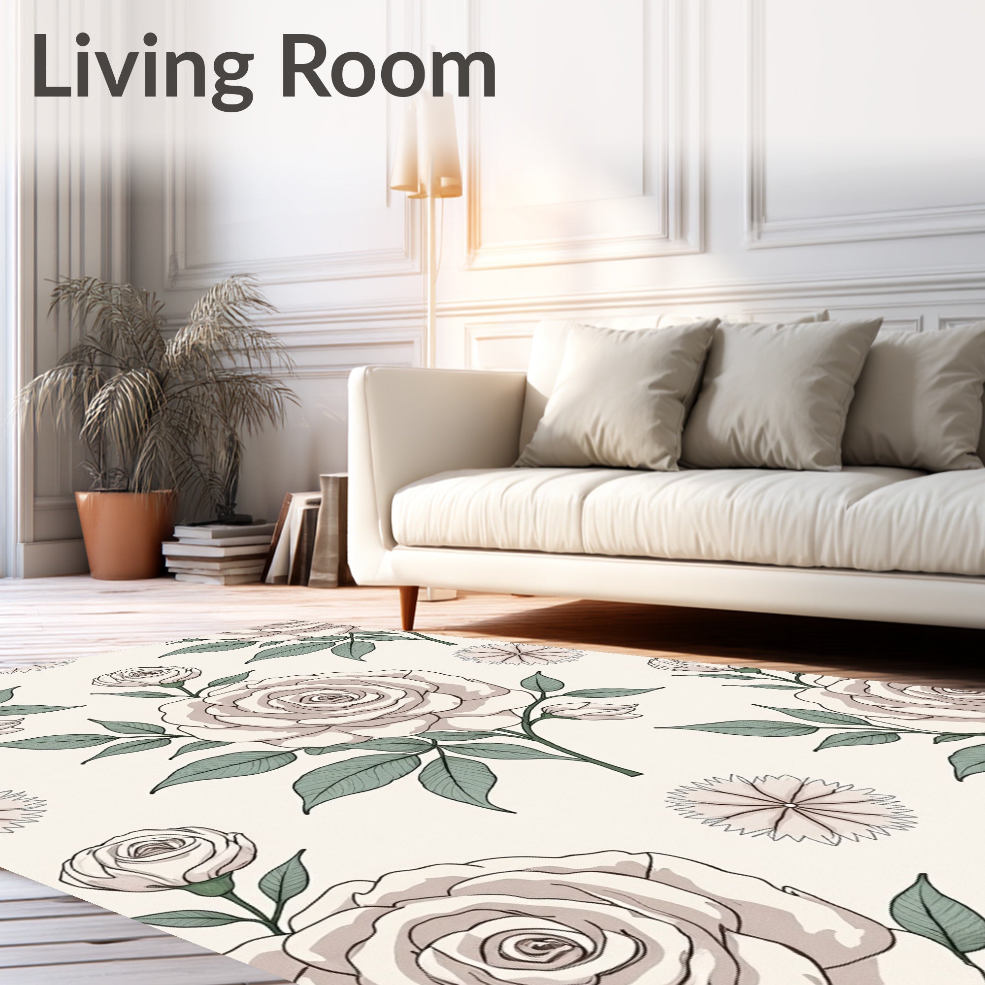 Cream Rose Garden Botanical Arrangement Rug