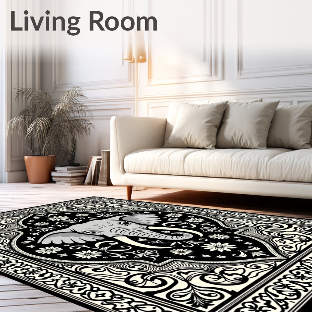 Bold Elephant Floral Medallion Tapestry Rug