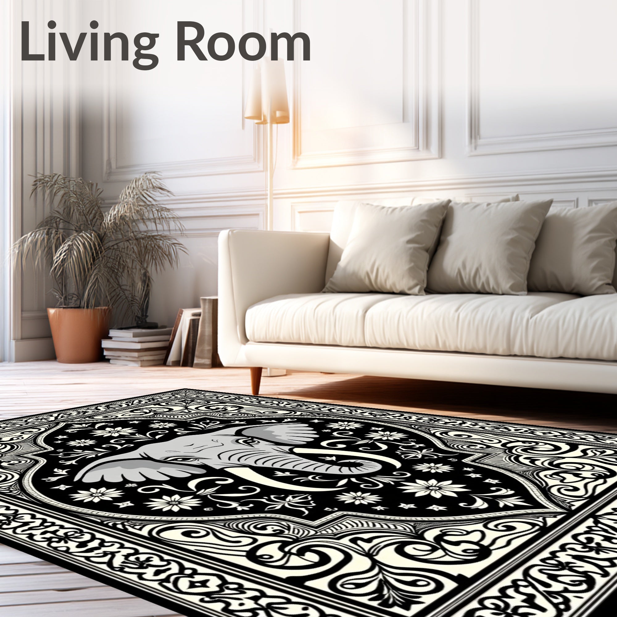 Bold Elephant Floral Medallion Tapestry Rug