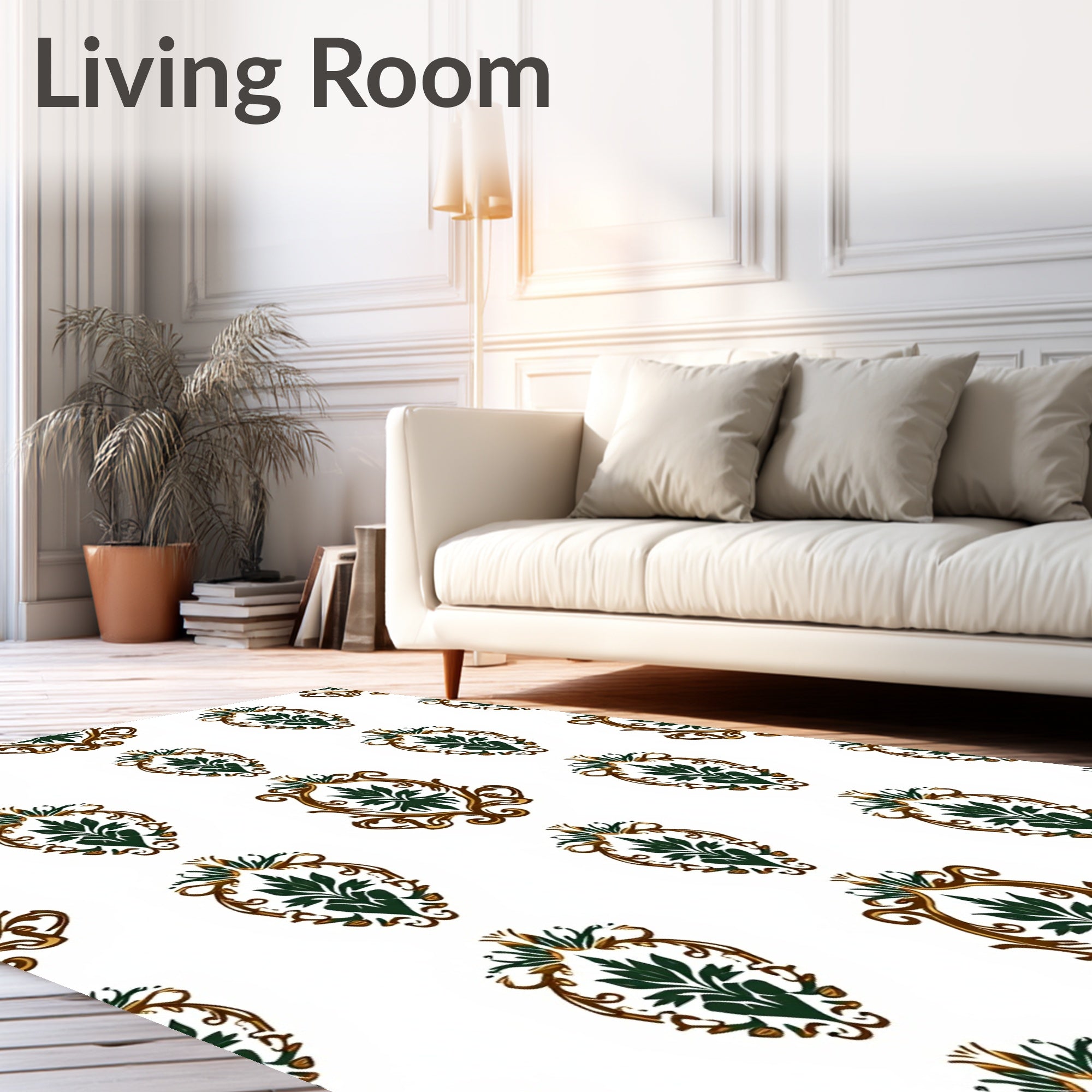 Ornate Green Floral Damask Rug