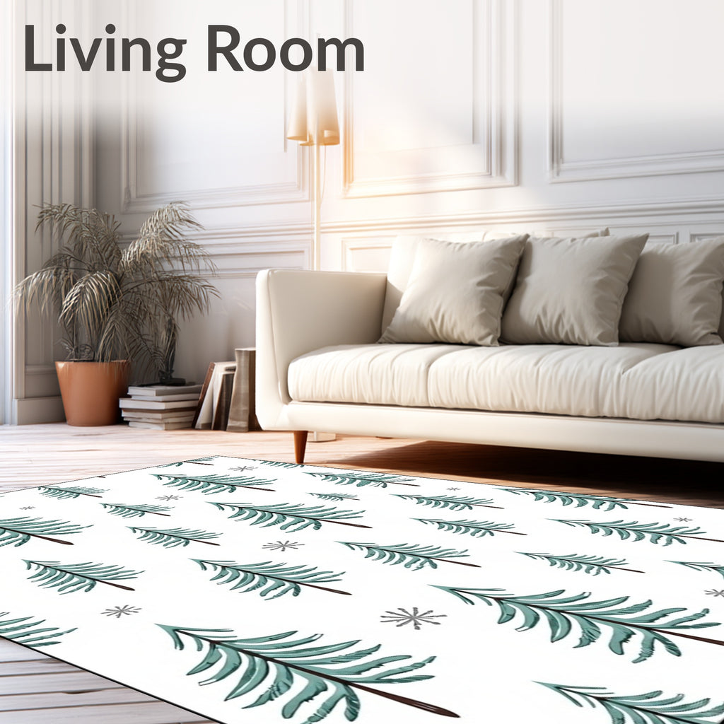 Teal Pine Trees and Snowflakes Rug