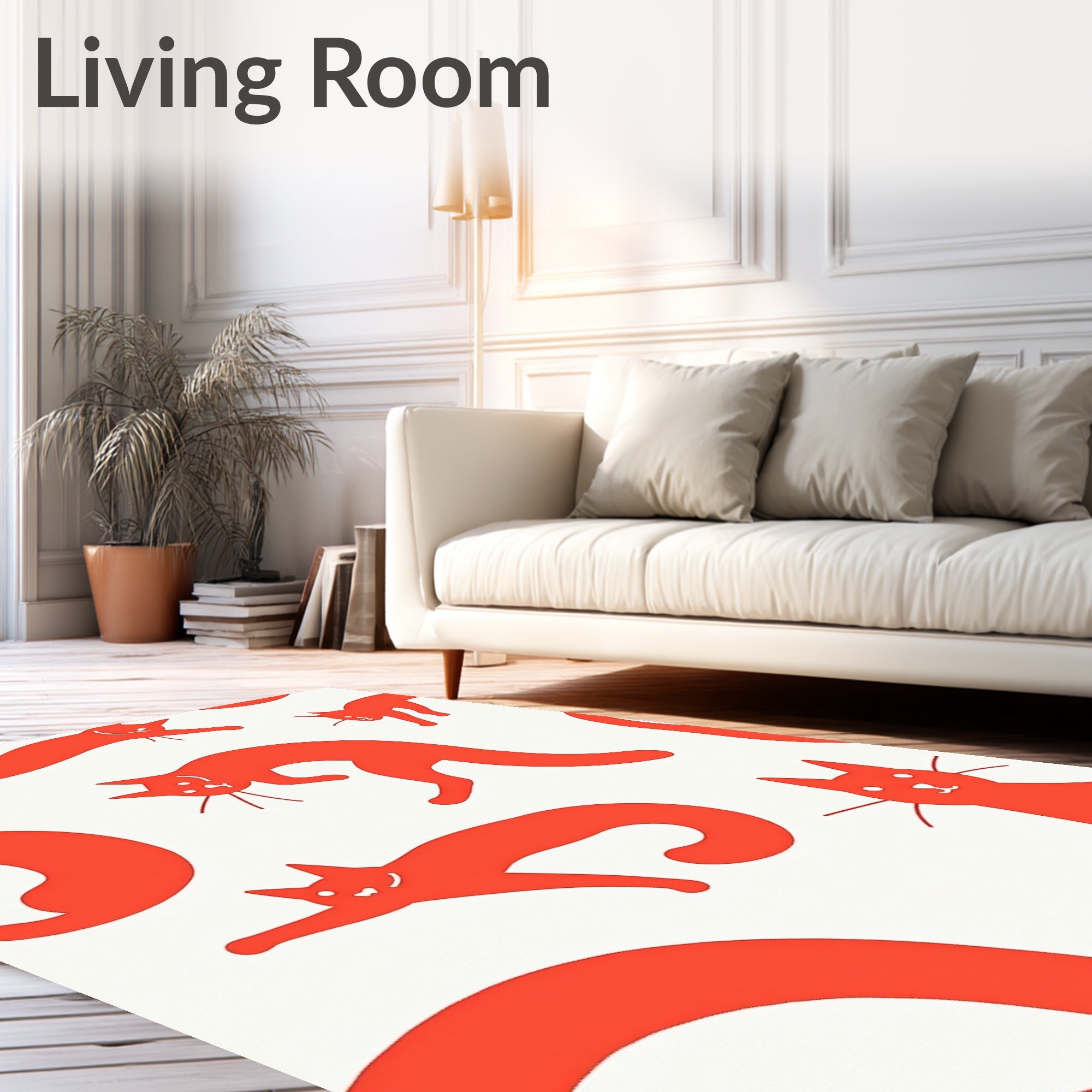 Coral Whimsical Cat Cascade Rug