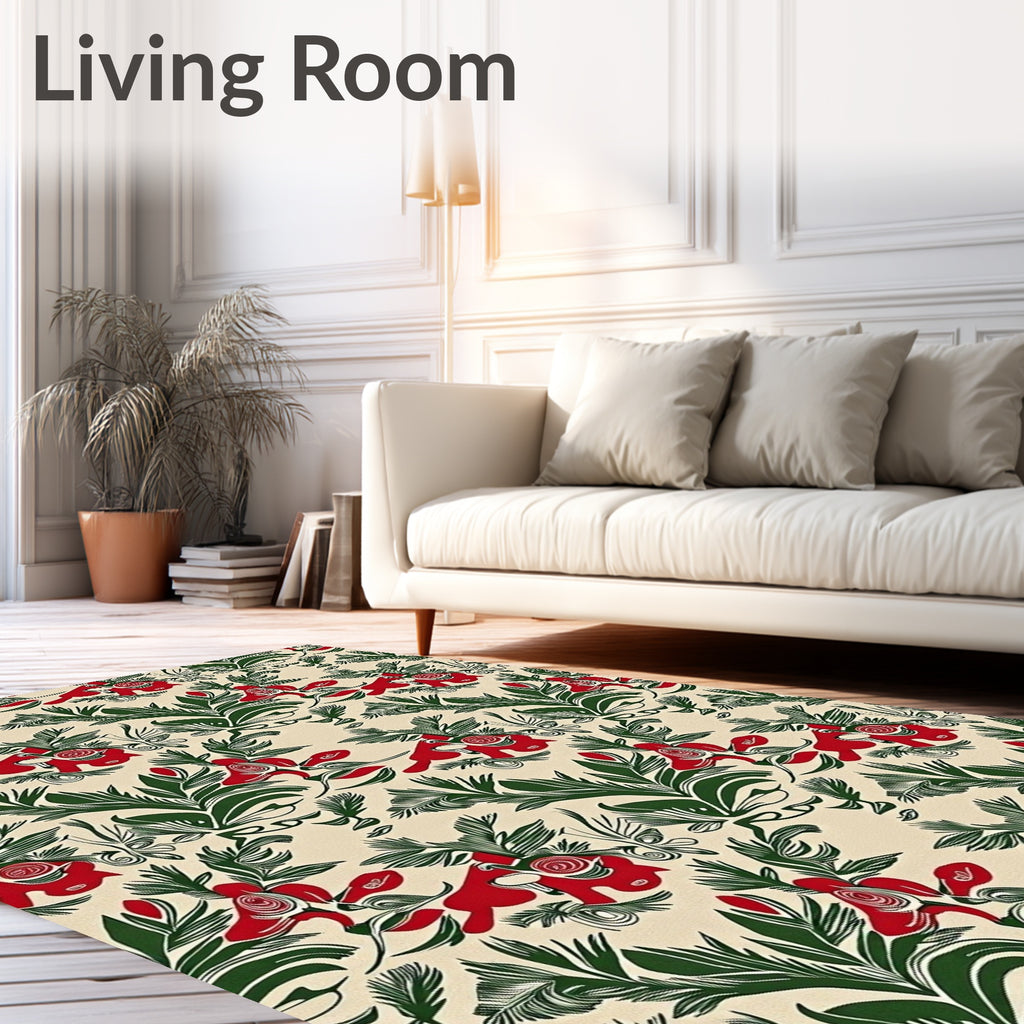 Crimson Green Floral Swirl Rug