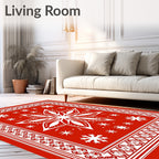 Vibrant Red White Snowflake Medallion Rug
