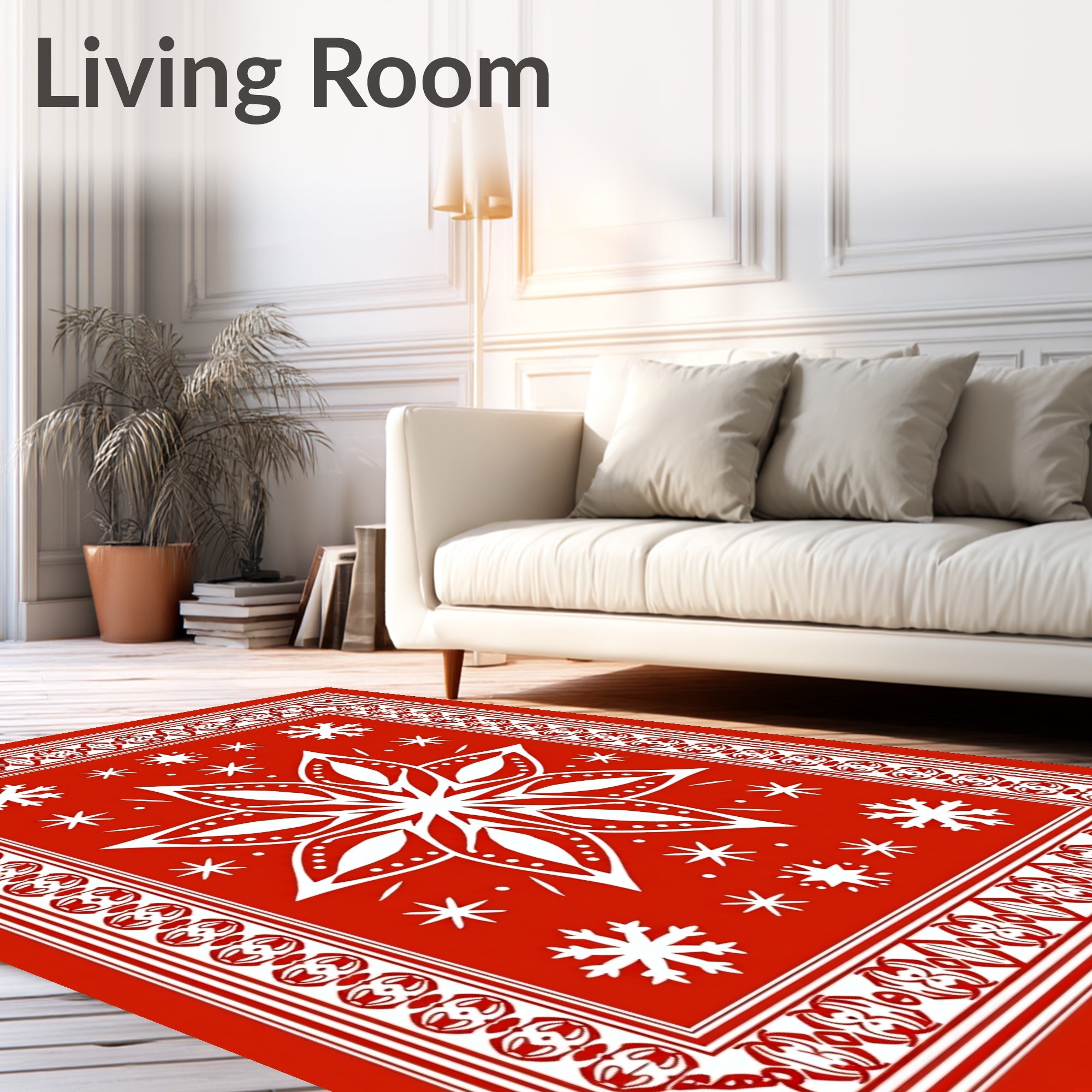 Vibrant Red White Snowflake Medallion Rug