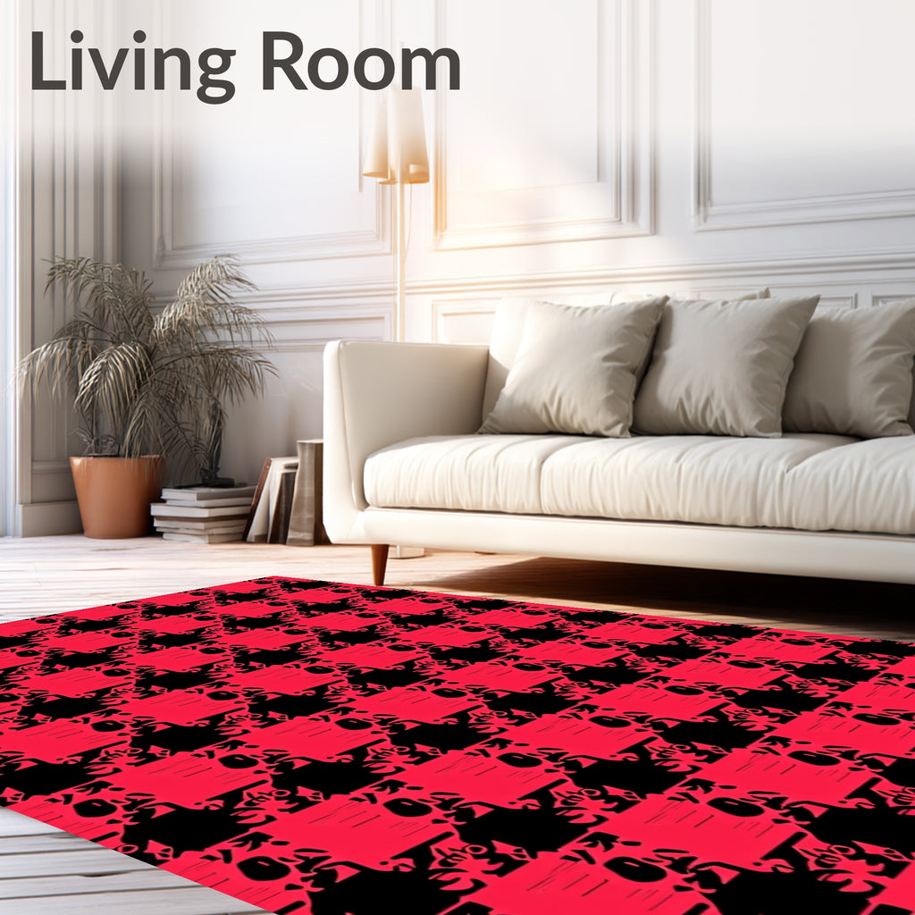 Bold Red Black Abstract Checkered Rug
