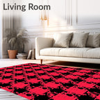 Bold Red Black Abstract Checkered Rug