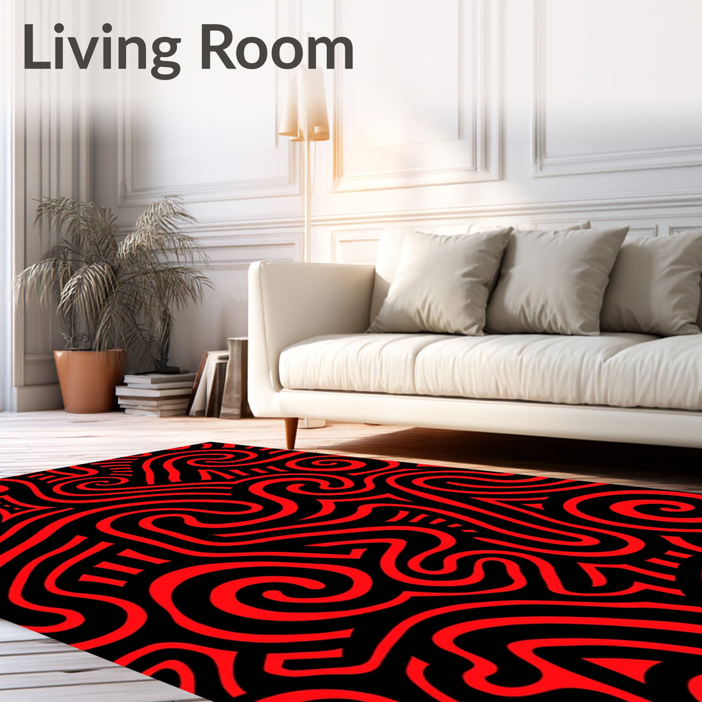 Bold Red Abstract Swirl Maze Rug