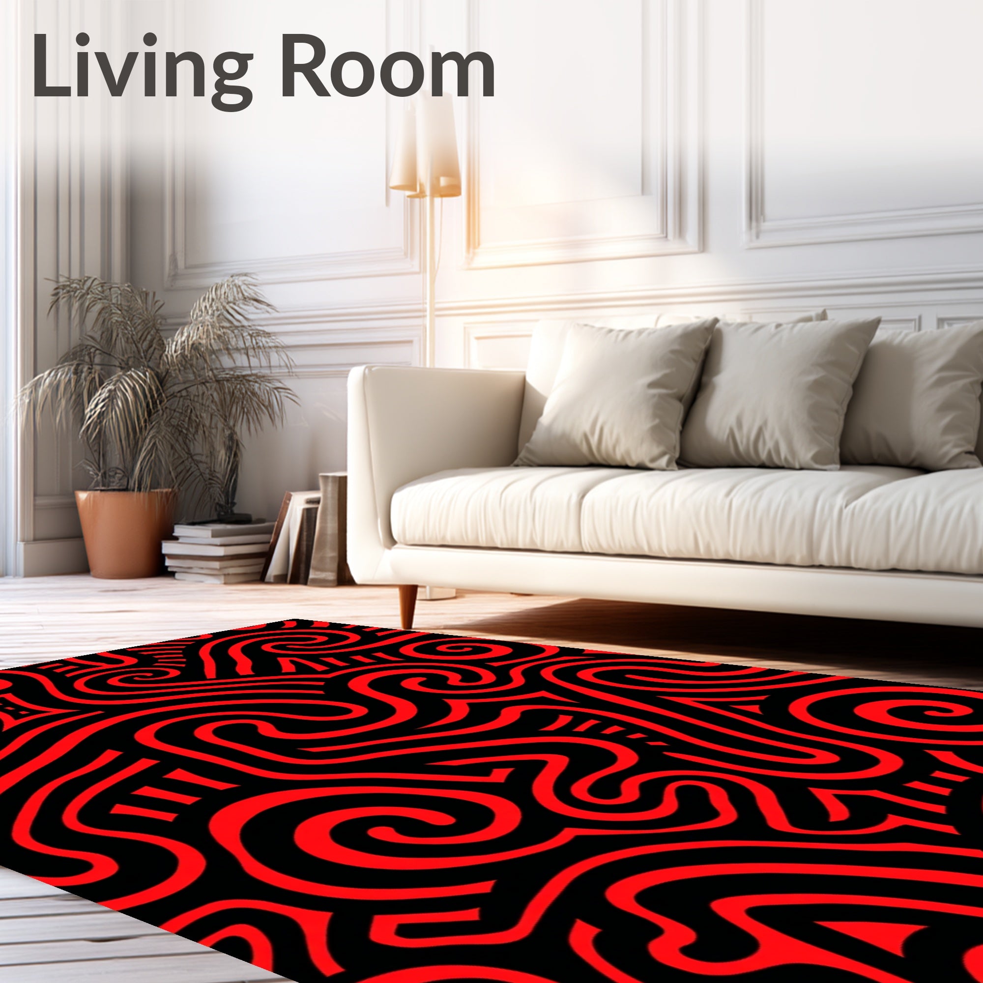 Bold Red Abstract Swirl Maze Rug