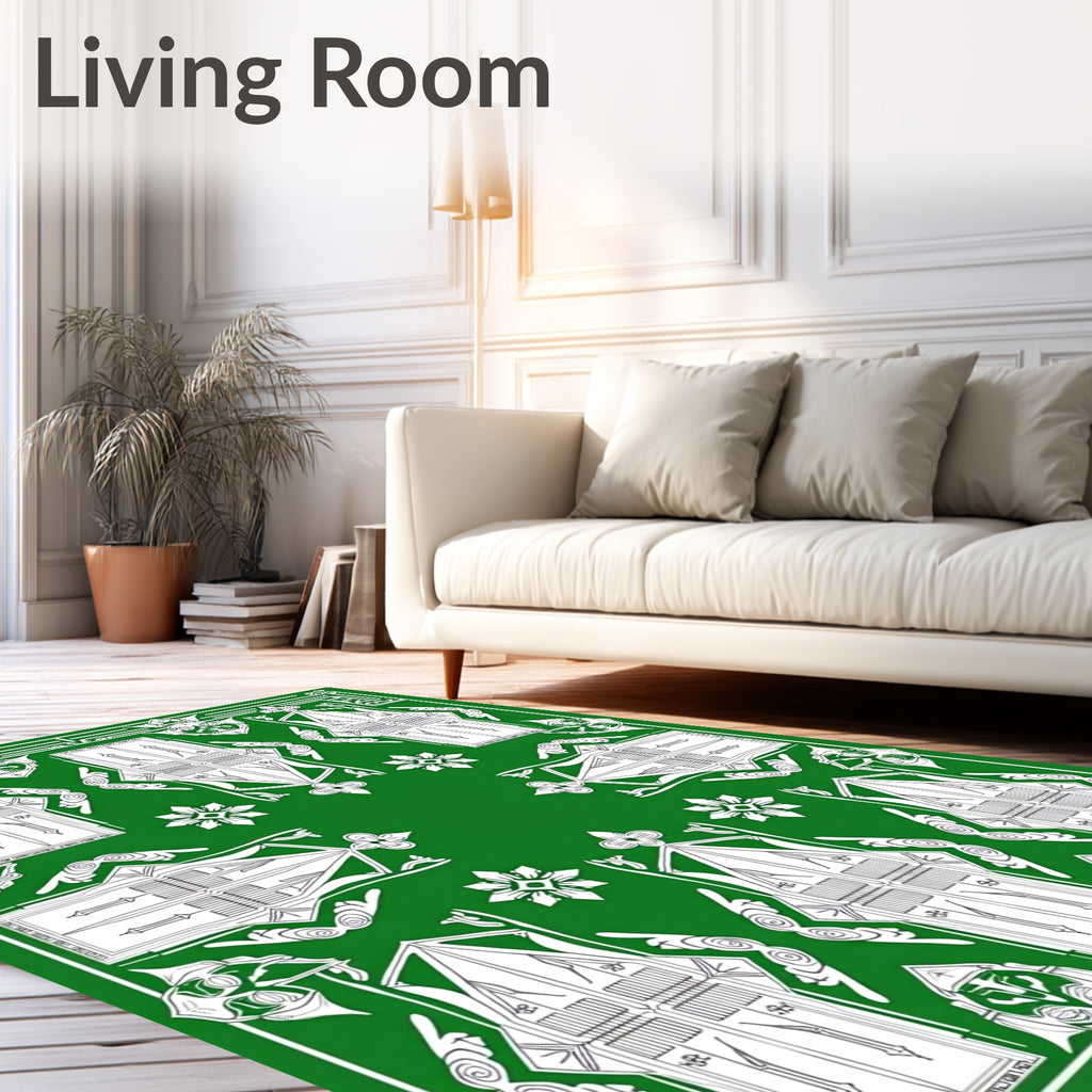 Emerald Green Ornate Archway Motif Rug
