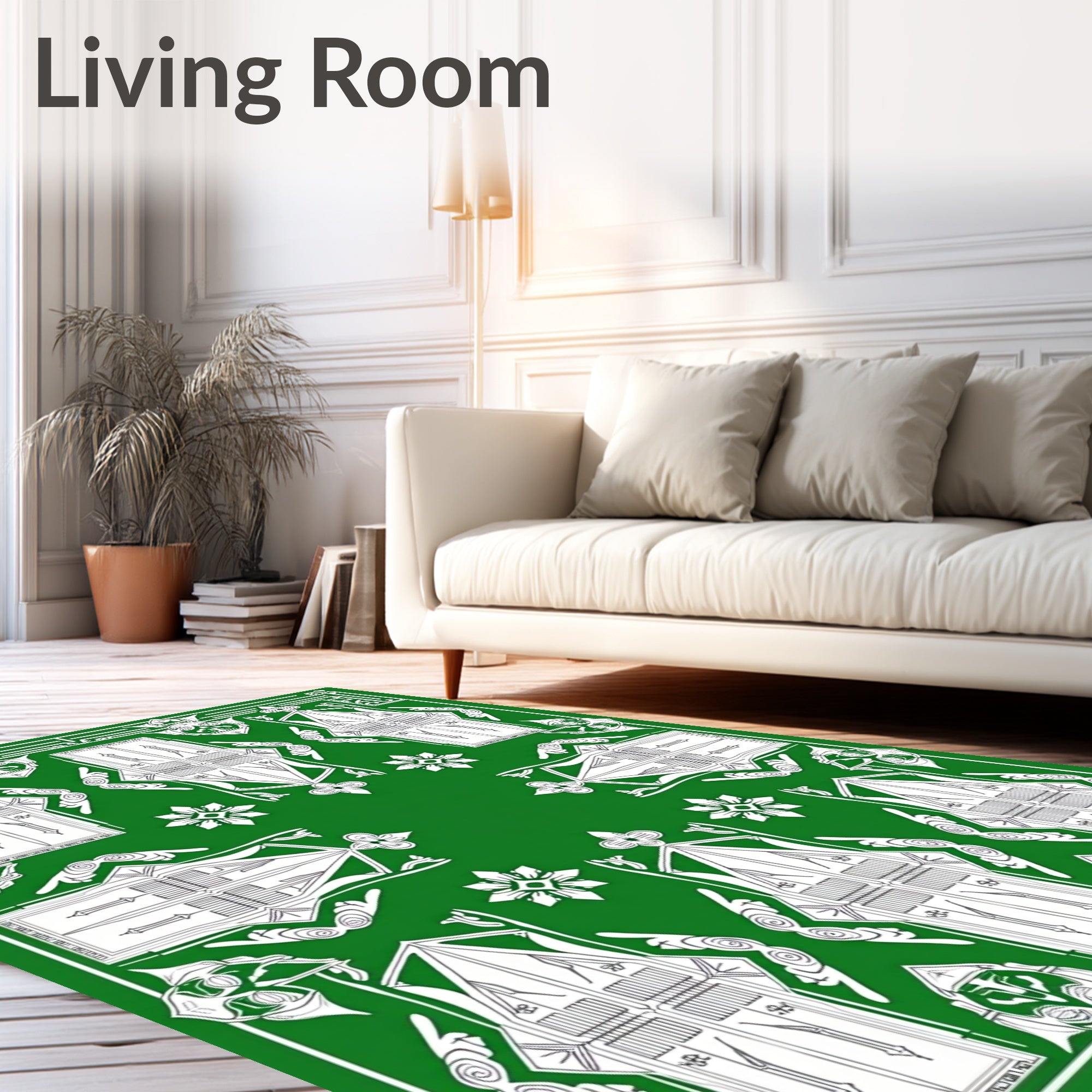 Emerald Green Ornate Archway Motif Rug