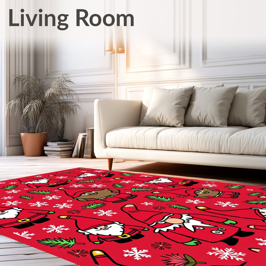 Christmas Gnomes And Snowflakes Scarlet Red Rug