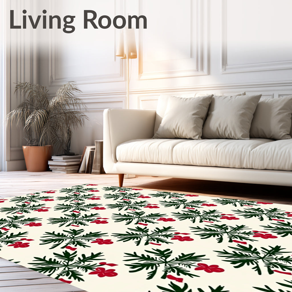 Dark Green Red Floral Starburst Rug
