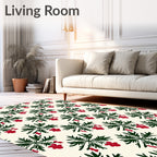 Dark Green Red Floral Starburst Rug