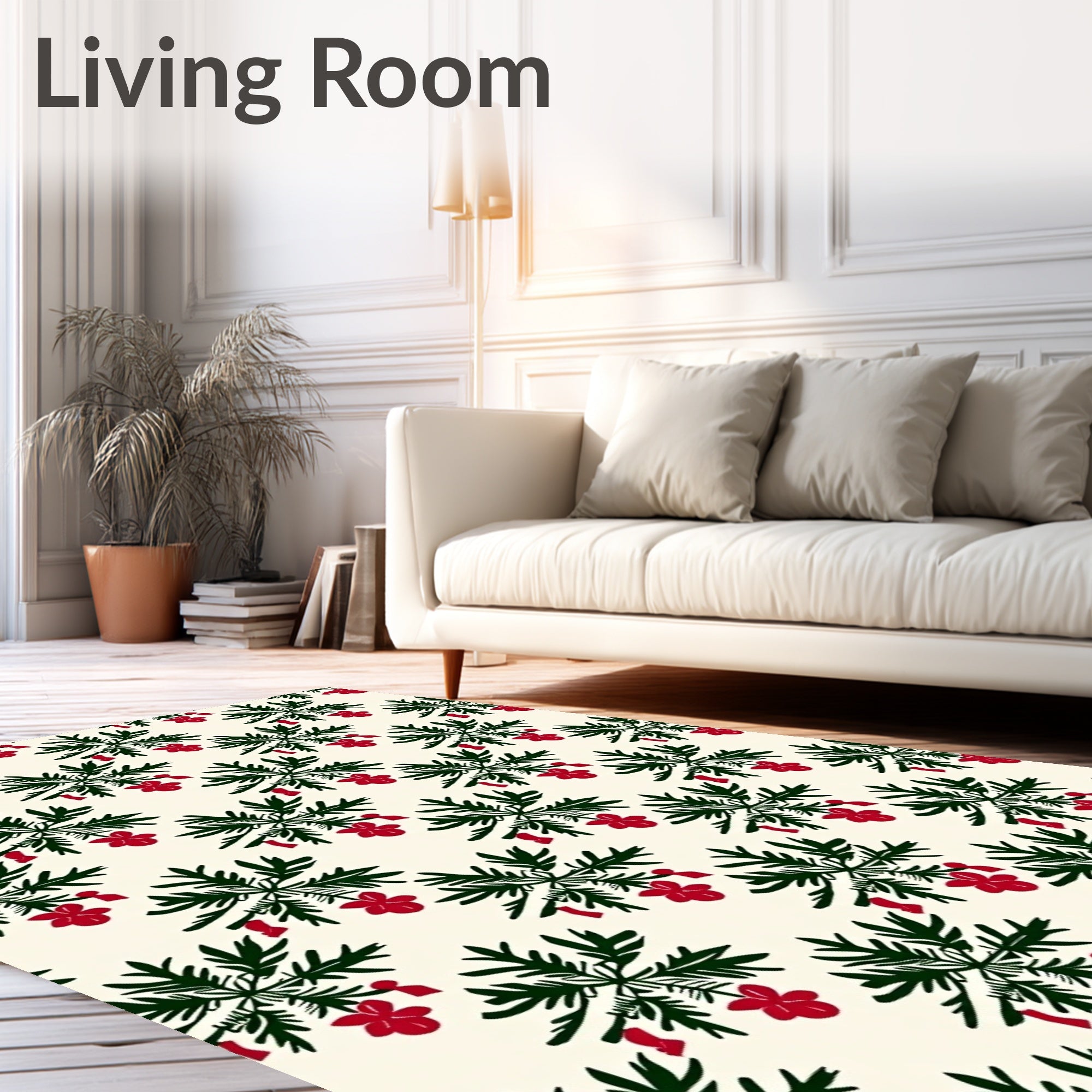Dark Green Red Floral Starburst Rug