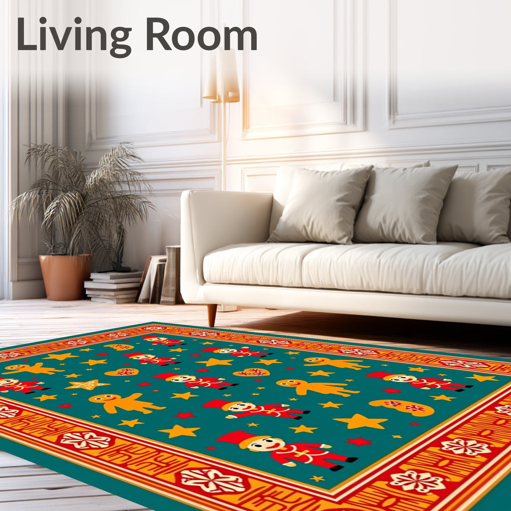 Festive Red Yellow Ginger Cookie Border Rug