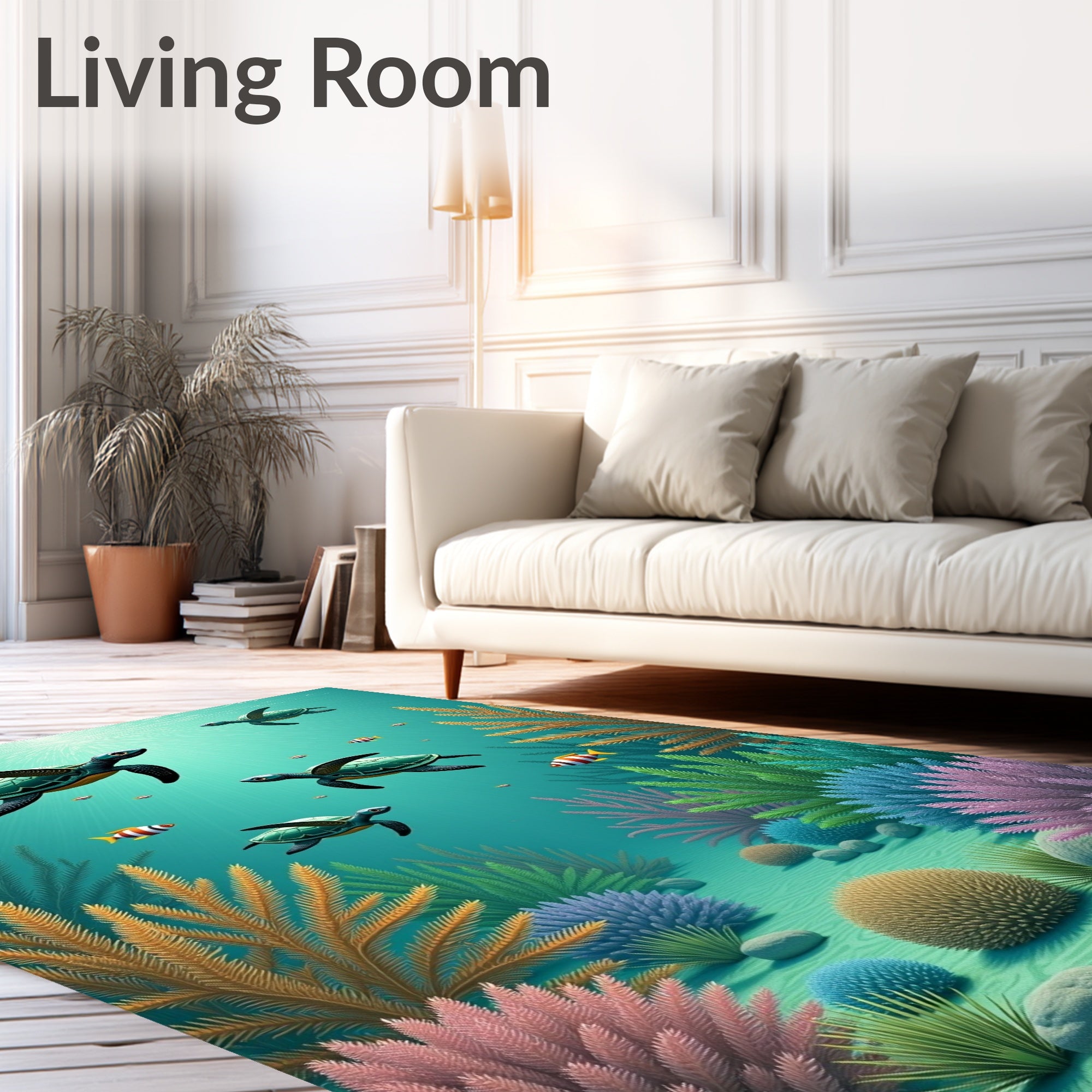 Ocean Turtle Coral Reef Scene Rug