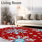 Crimson Red Snowflake Stars Rug