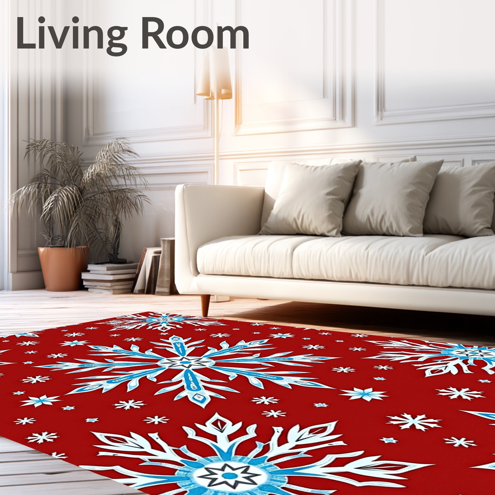 Crimson Red Snowflake Stars Rug