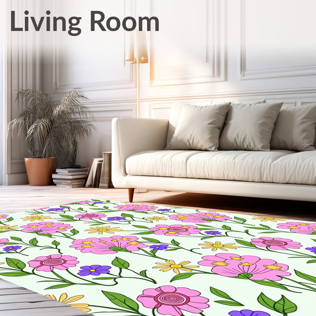 Pink Purple Yellow Floral Meadow Rug