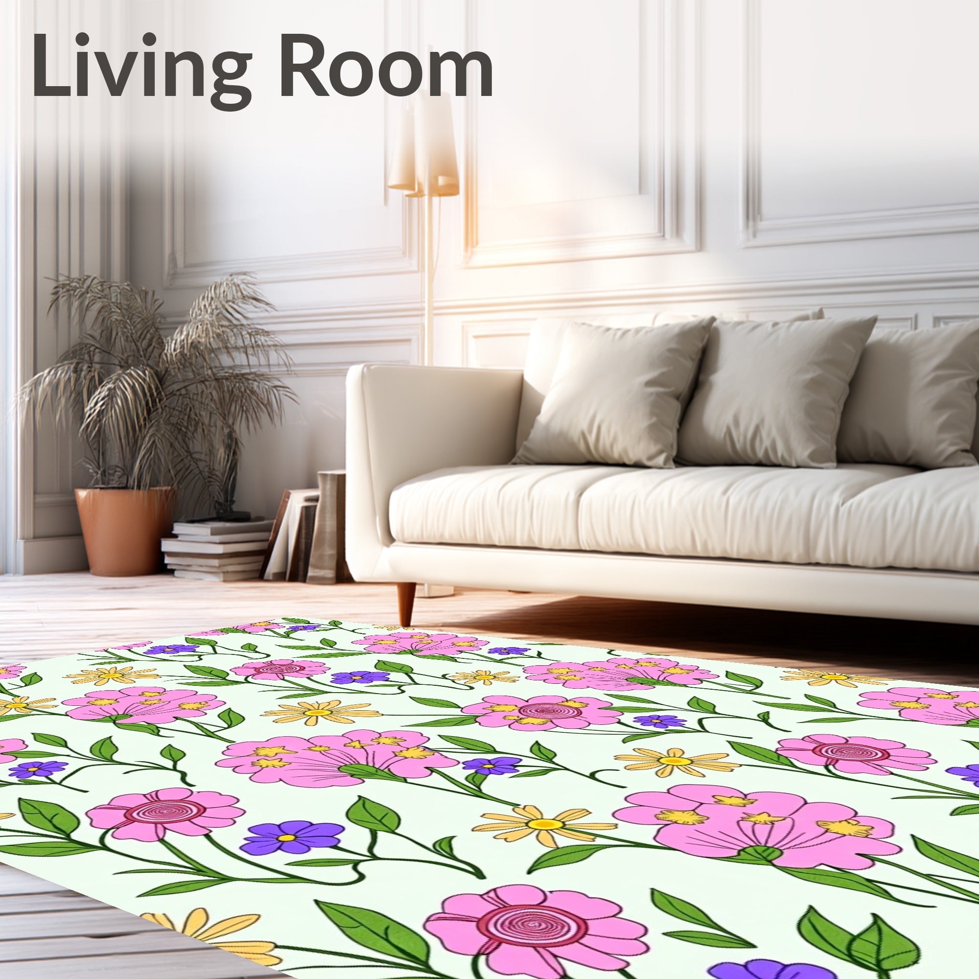 Pink Purple Yellow Floral Meadow Rug