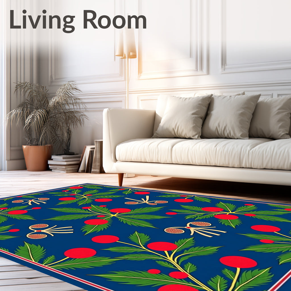 Vibrant Red Cherry Blossom Branch Rug