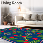 Vibrant Red Cherry Blossom Branch Rug