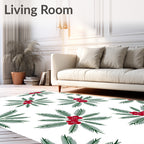 Red Floral Green Leaf Burst Rug