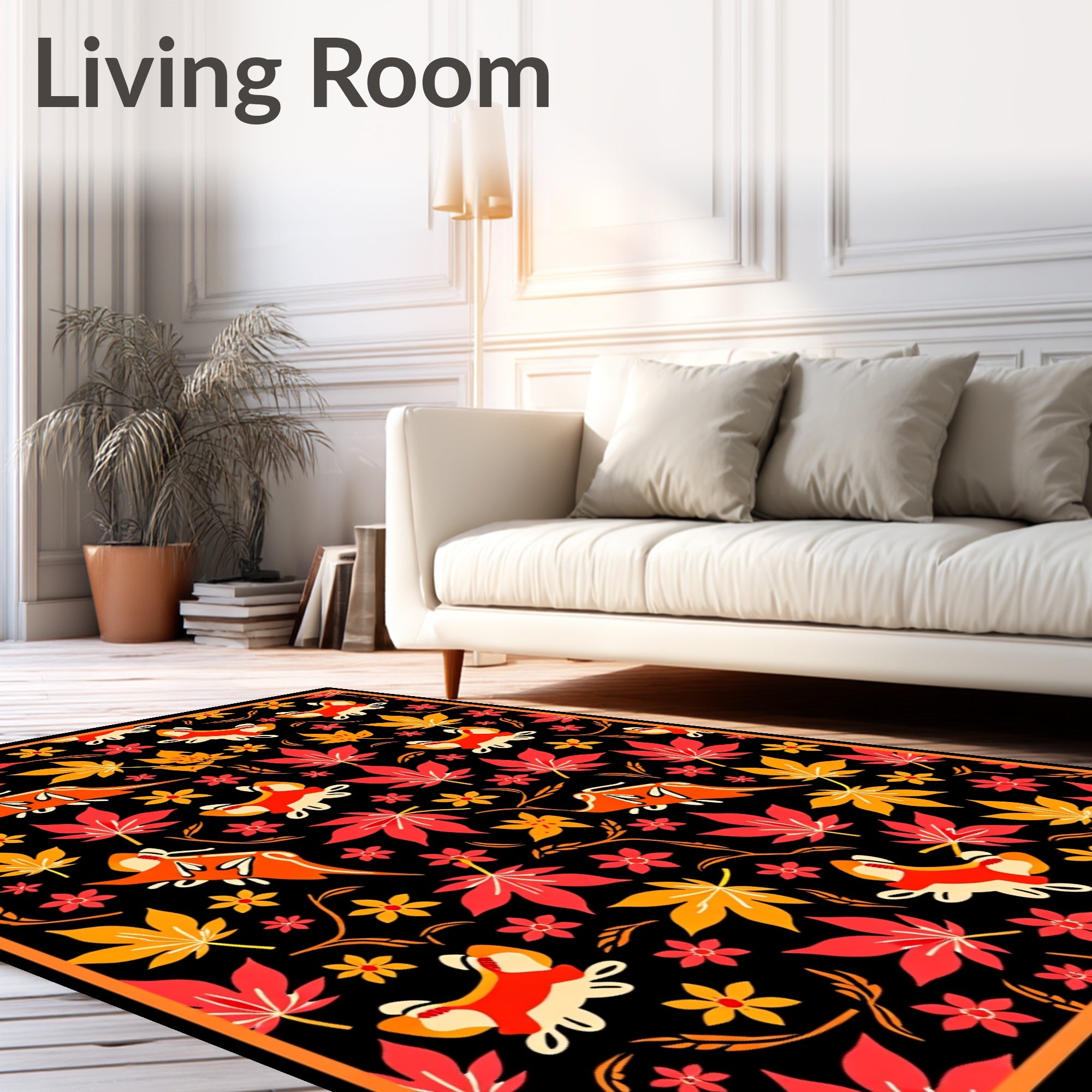 Vibrant Autumn Leaves Fox Floral Rug