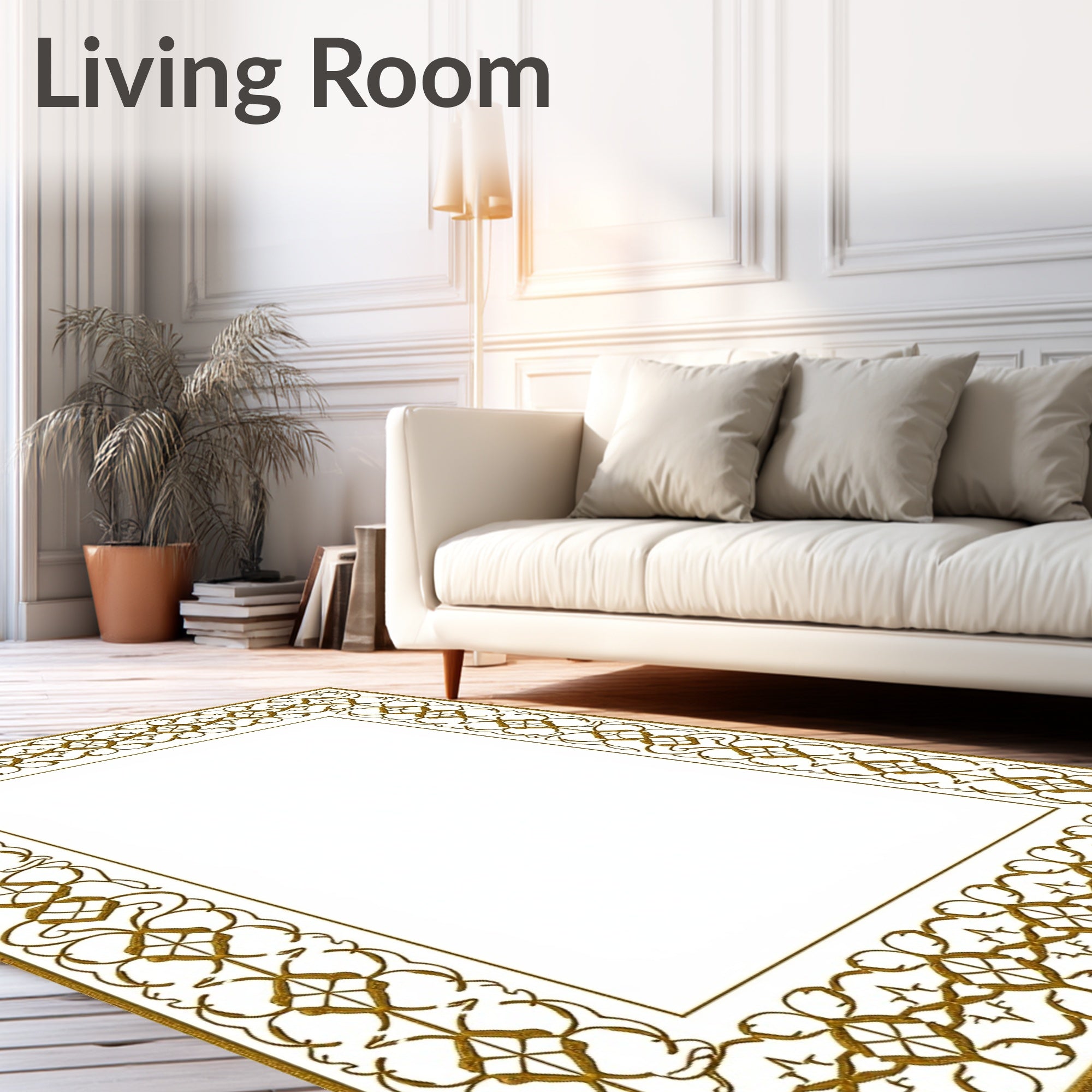 Golden Ornate Vintage Scroll Border Rug
