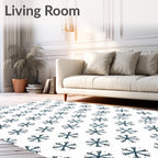 White Snowflakes Scattered Inky Blue Rug