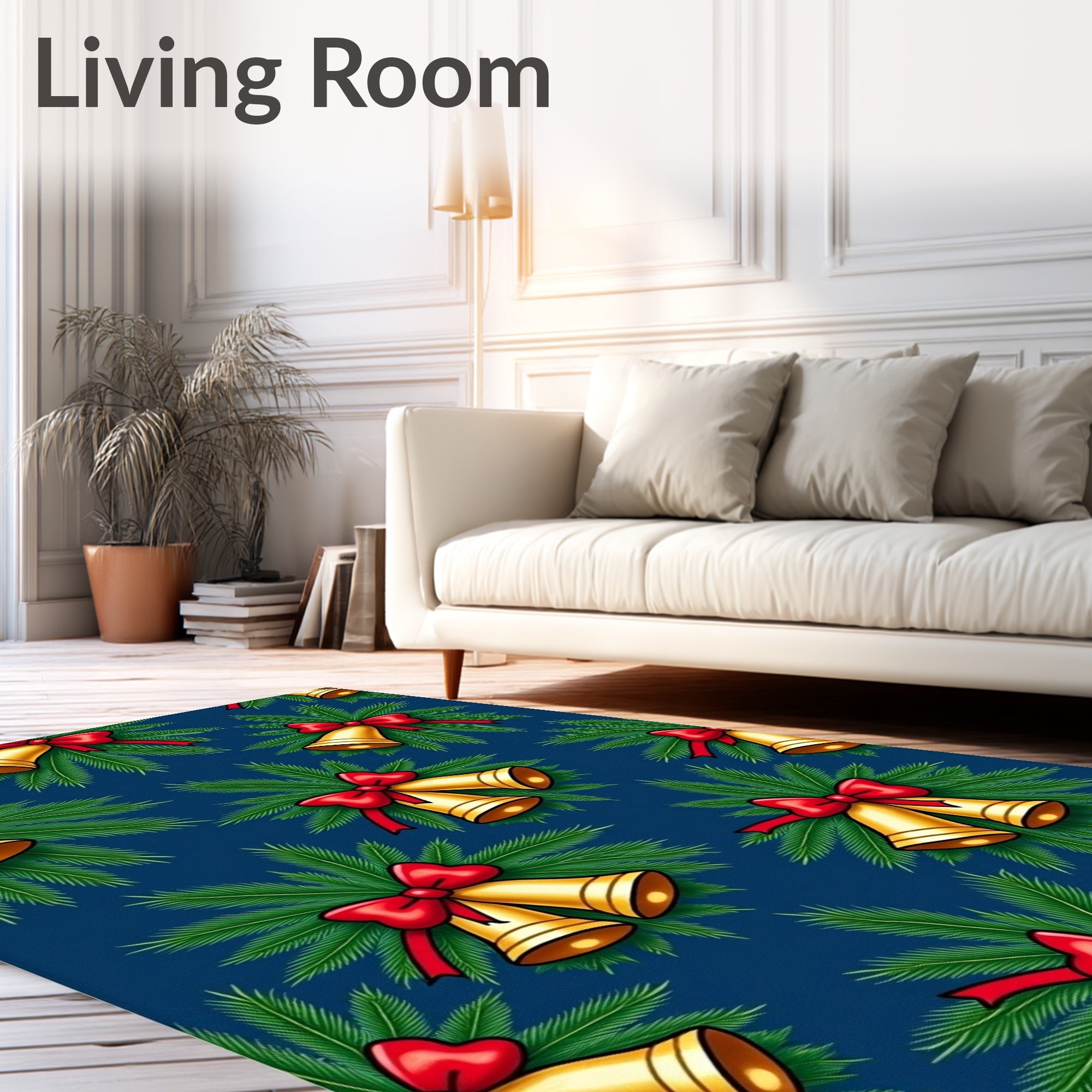 Golden Rings Christmas Bells and Pine Rug