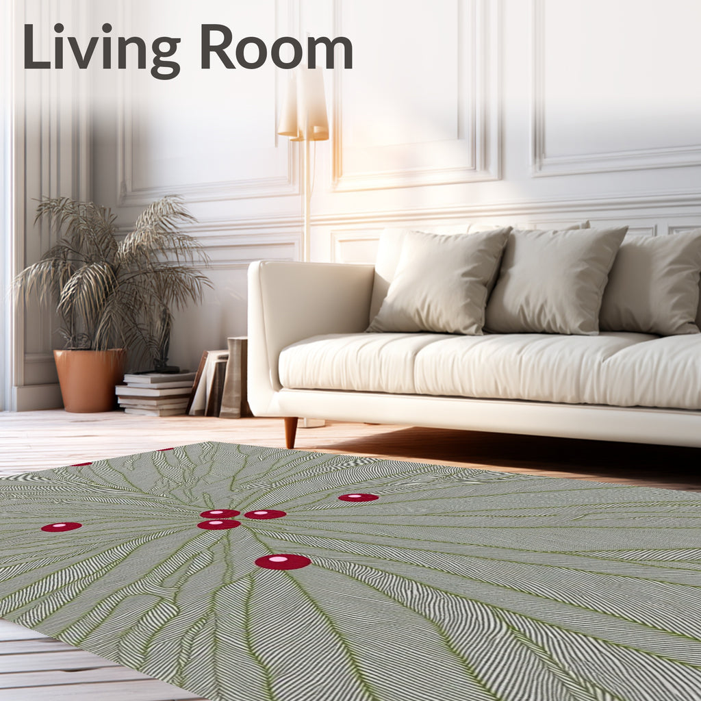 Green Leafy Vines with Red Berries Rug