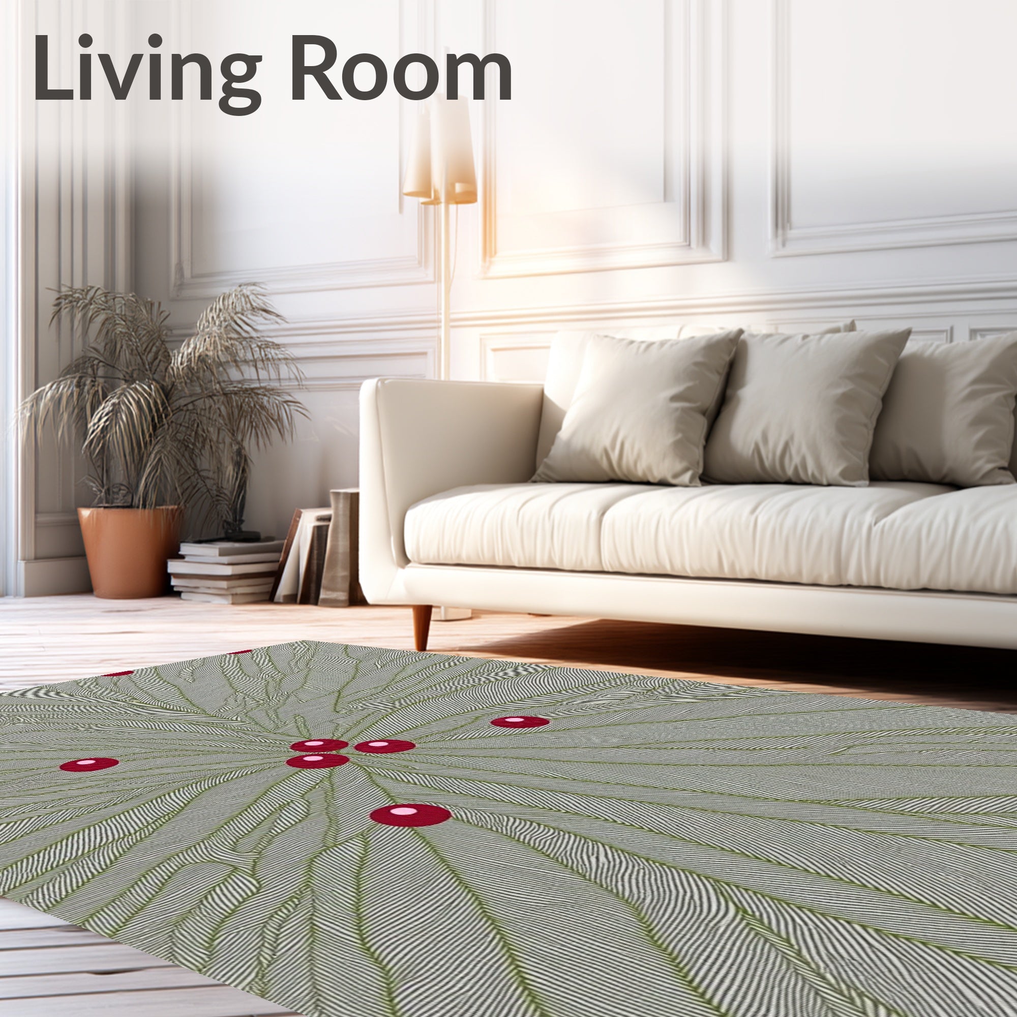 Green Leafy Vines with Red Berries Rug