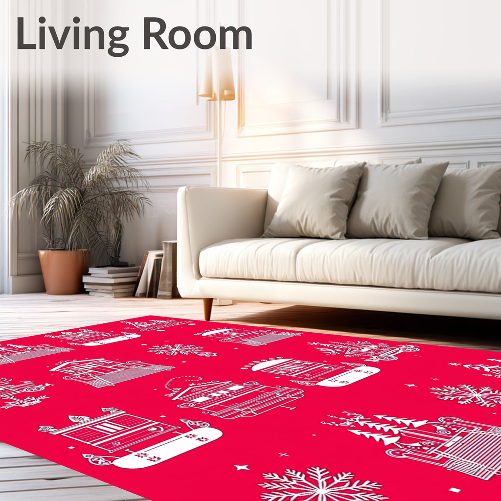 Festive Holiday Train Snowflake Collection Rug