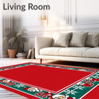 Festive Red Green Santa Snowflakes Border Rug
