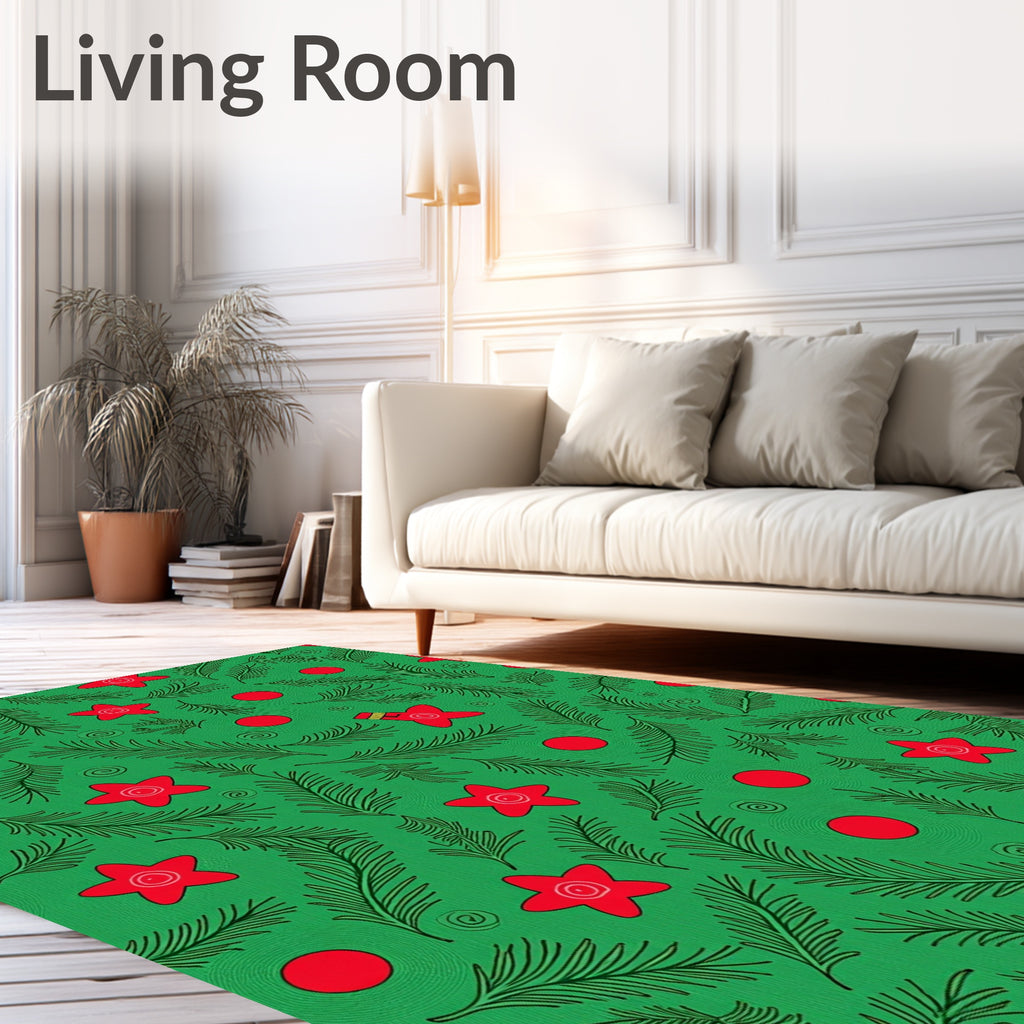 Red Star Christmas Pine Whimsical Rug