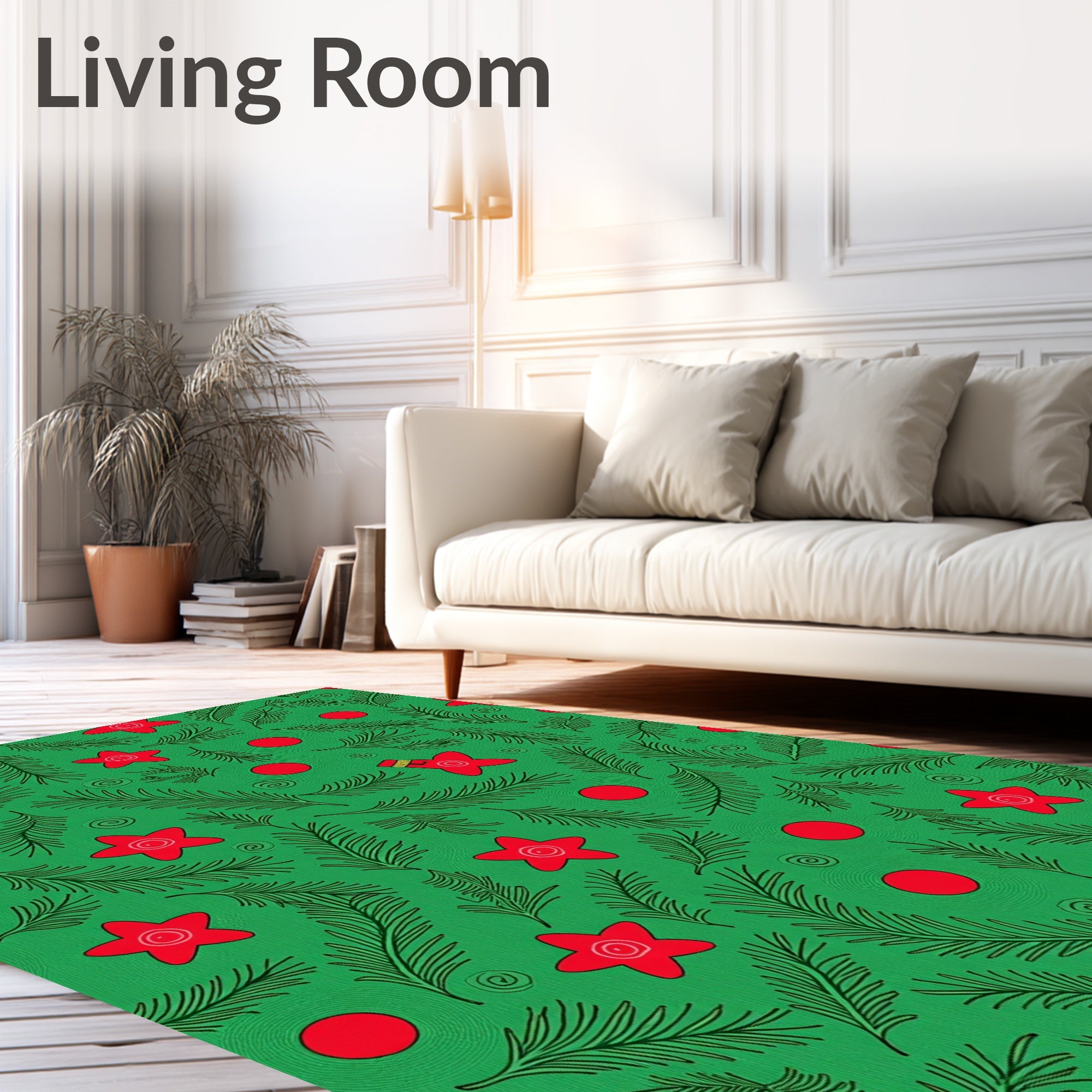 Red Star Christmas Pine Whimsical Rug
