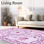 Vibrant Pink Butterfly Floral Swirls Rug