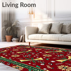 Festive Red Gold Poinsettia Bows Rug